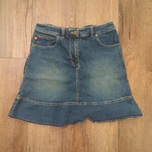 Y2K Kali Girl Women Small Denim Skirt Flare Wavy Blue Brittney Spears Acid‎ Wash